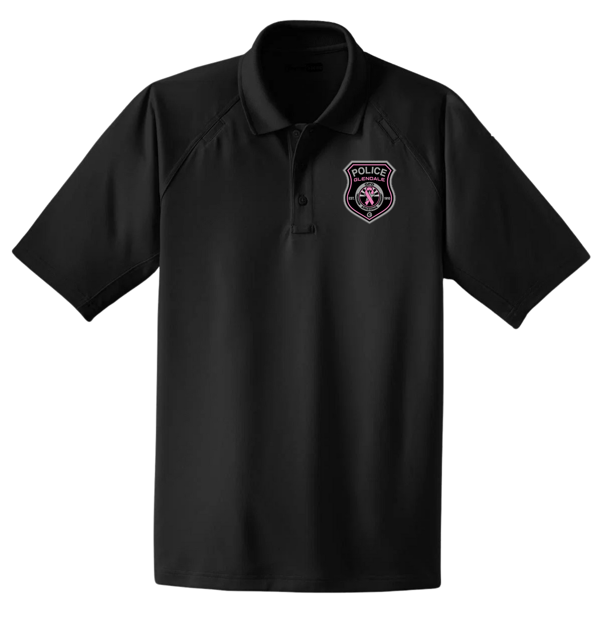 CornerStone Snag-Proof Tactical Polo with Embroidered Pink Patch